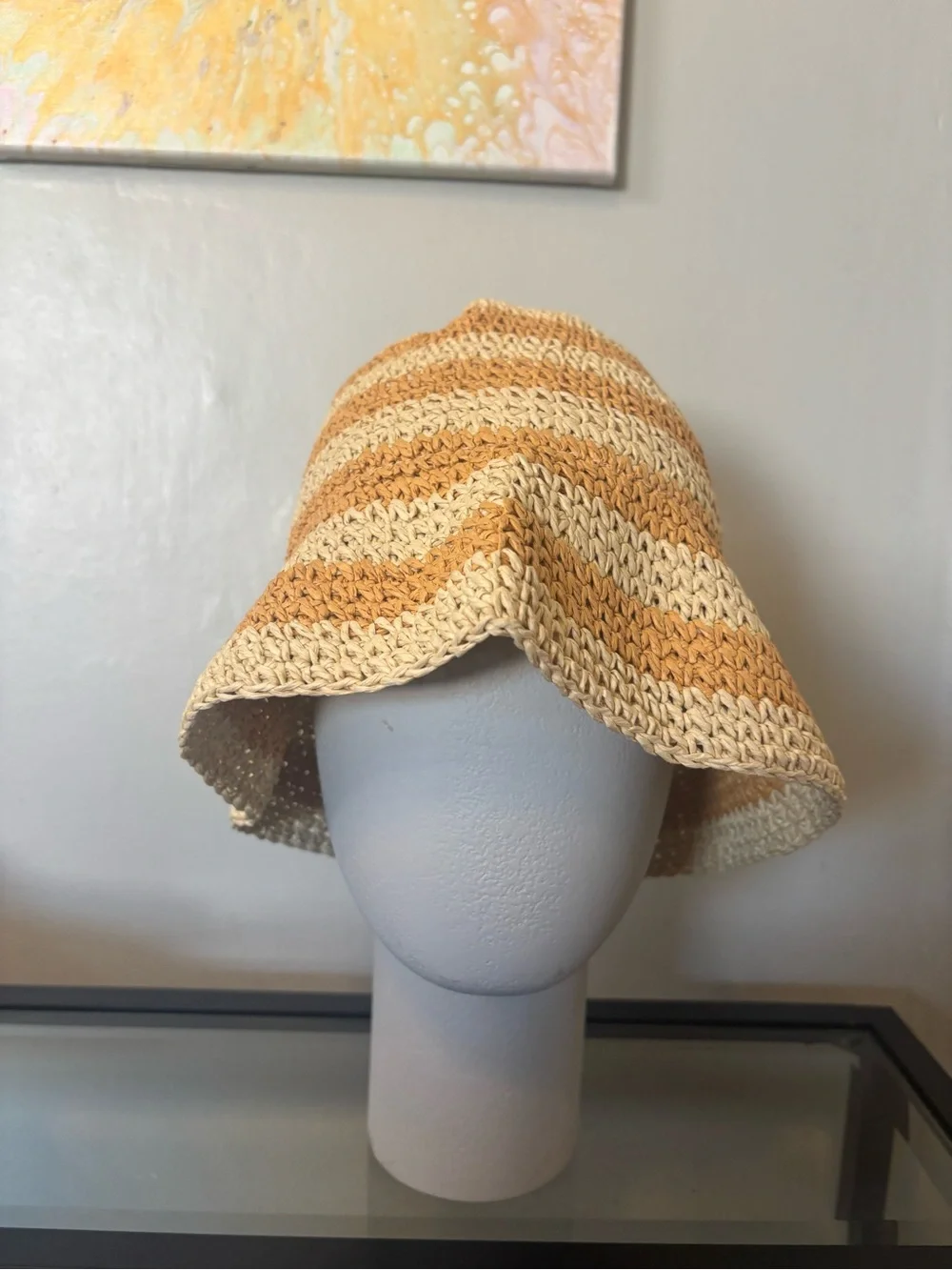 Orange & Tan Striped Crochet Bucket Hat